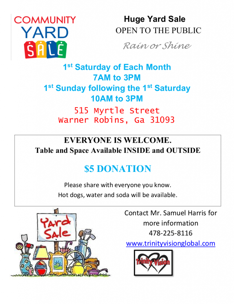 Monthly Community Yard Sale -- Trinity Vision Global, Inc